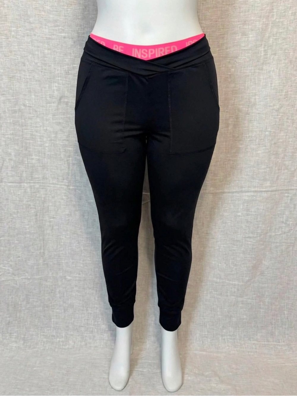 Inspire Black Joggers with Pink Elastic Waistband